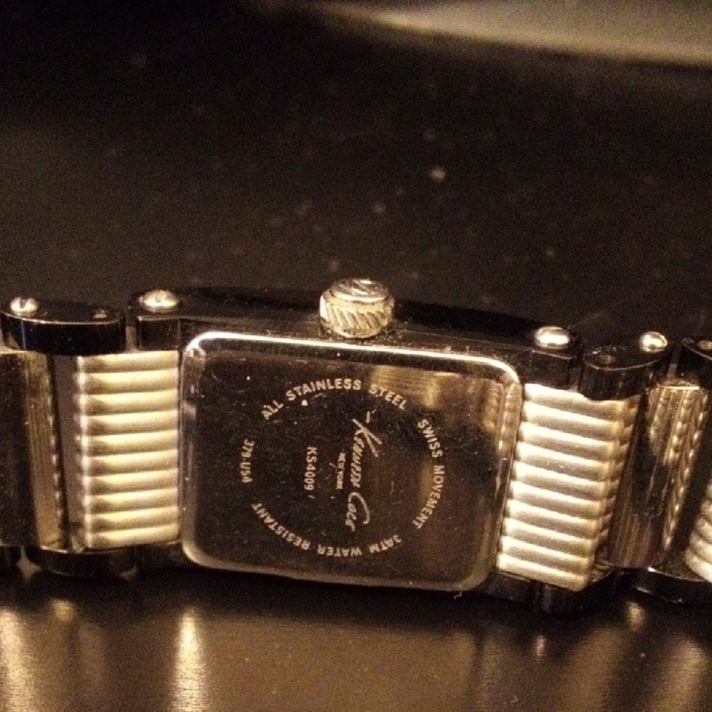 Kenneth Cole Two-Tone Silver and Black Rectangular Dial Bracelet Watch - Picture 7 of 7